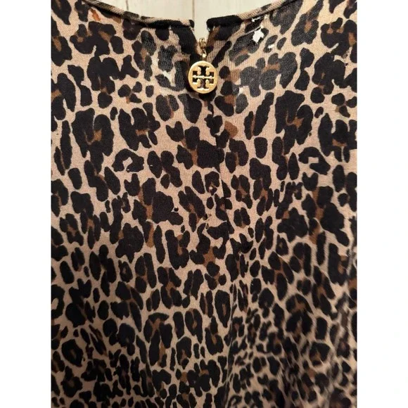 TORY BURCH LEOPARD Sleeveless Sweater Lightweight Wool W/ GOLD LOGO PULL Sz-Lg - Picture 4 of 10